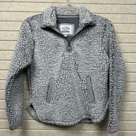 Cuddly Sherpa Girls 10/12 Fleece ¼ Zip Pullover Jacket Gray Cozy Warm Size 10/12 - Picture 1 of 9